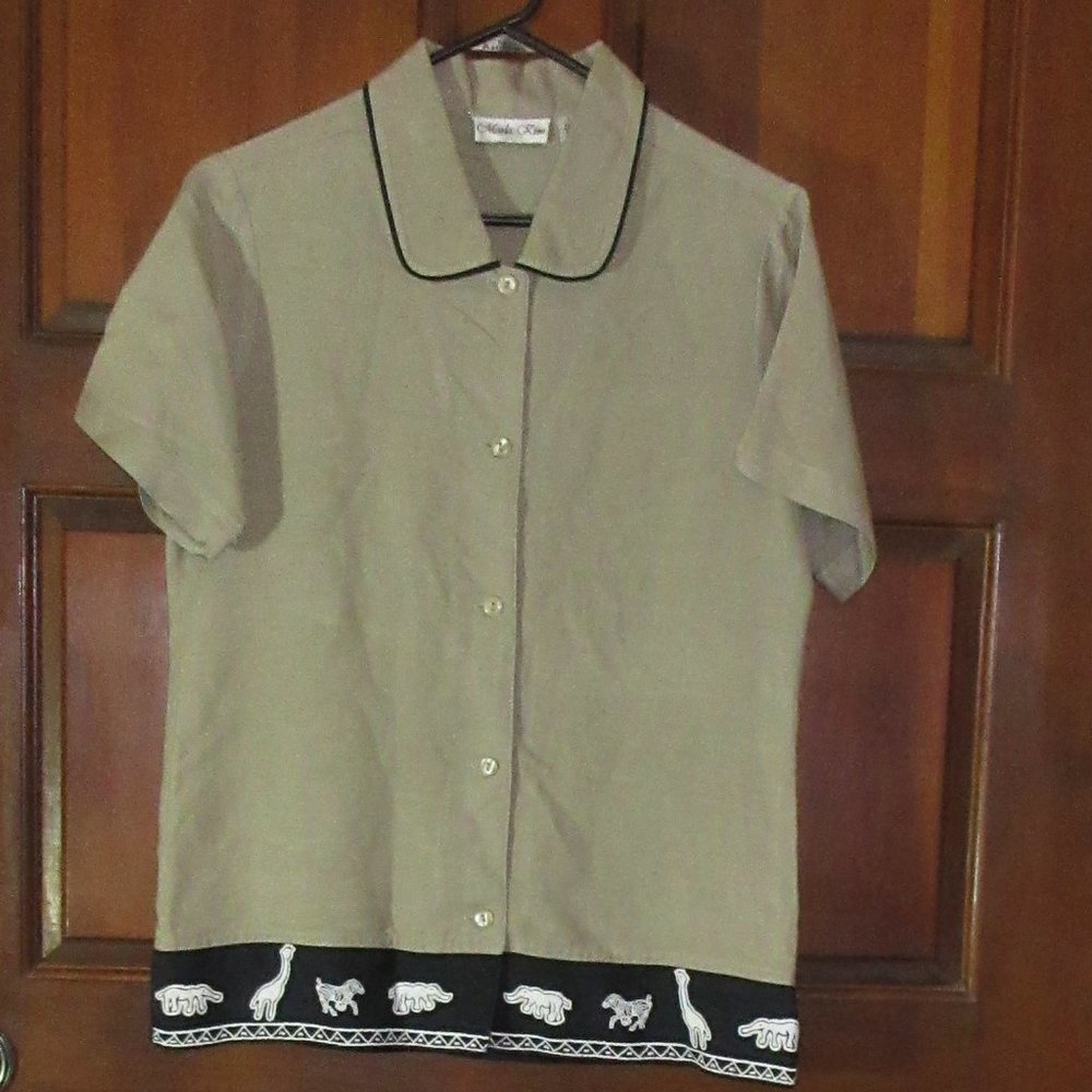 Small Tan Short Sleeve Blouse by MARLA KIM.